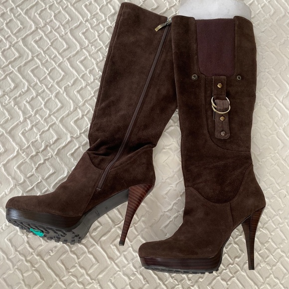 Guess Shoes - NWT Guess Suede boots brown stiletto heel chunky tread size 8
